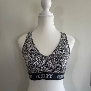 Victoria Sport Leopard Racerback Mesh Sport Bra Black White Womens Medium Gym